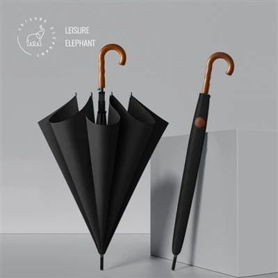 Large Black Umbrella Wooden Handle